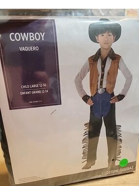 Cowboy Kids Costume - Brown Vest & Black Chaps (Child Large 12-14)